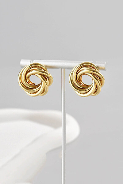 THE Steel Gold Color Vintage Knot Model Curved Women's Earrings