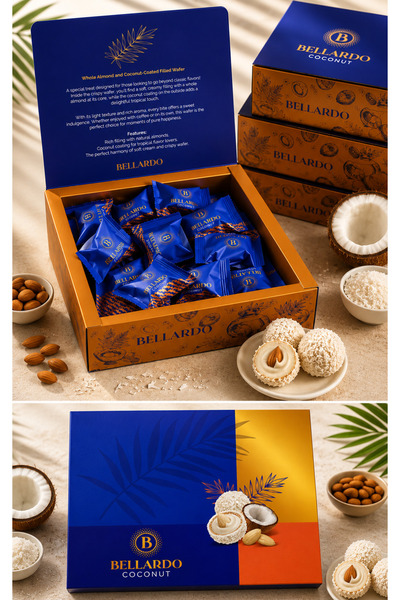 BELLARDO Coconut Bütün Bademli Hindistan Cevizli Gofret Toplar 200 Gr-Hediyel...