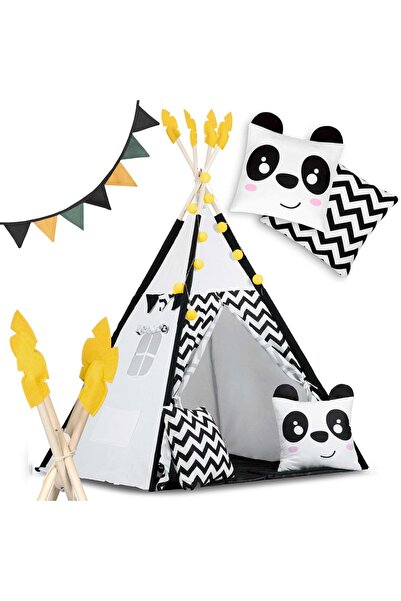 NUKIDO Cort tip teepee pentru copii cu ghirlandă și lumini în alb și negru cu...