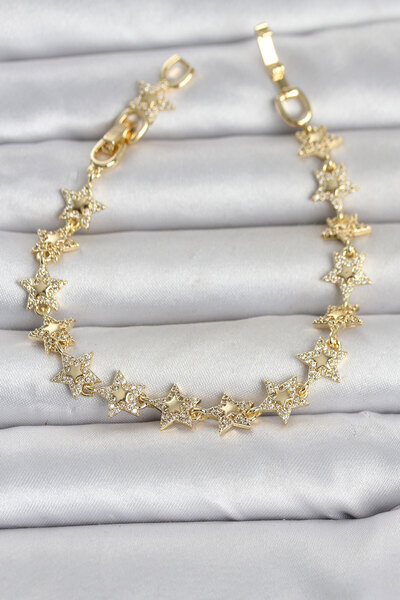 Generic Brand Row Star Model Zircon Stone Gold Color Brass Women's Bracelet
