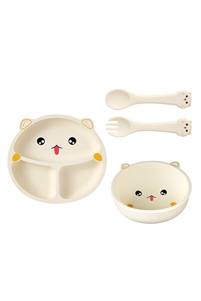 Rao Set hranire bebelusi 4 piese, silicon, ventuza, fara BPA, Bej