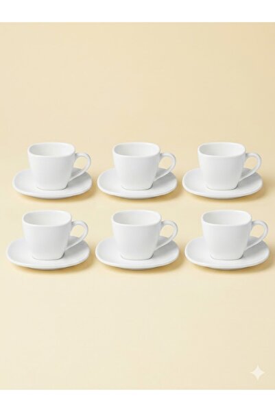 Zinora OpalWare Tea Coffee Cup Saucer Set of 12pcs (6 Cup + 6Saucer) 85ml Whi...