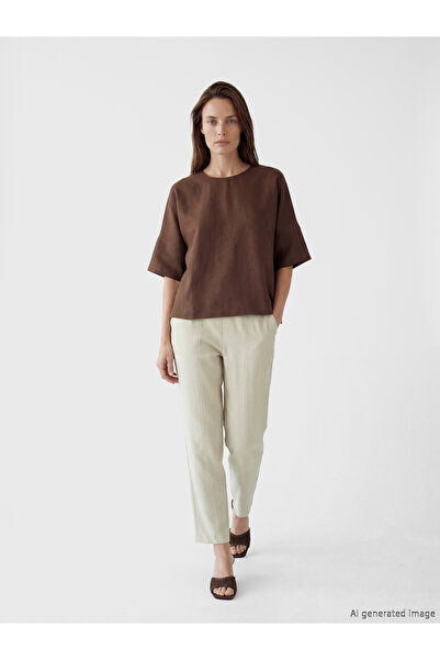 LC Waikiki Pantaloni de damă cu talie elastică, cu aspect de in