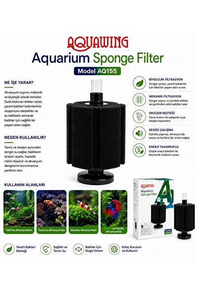 Aquawing AQ155 Biyolojik Sünger Üretim Filtresi - Yavru Balık - Karides - Bet...