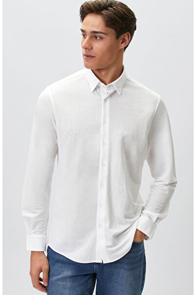 Network Slim Fit Beyaz Uzun Kol Örme Gömlek