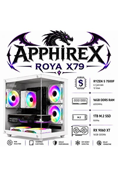 Apphirex ROYA X79 Ryzen 5 7500F 16GB DDR5 RAM 1TB M2 SSD RX9060XT 16GB Masaüs...