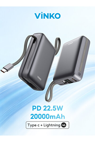 vinko Power Bank 20000mAh Type C+Lighting 22.5W PD Fast Charging Level Displa...