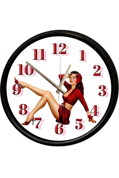 Caseras Vintage Pin-Up Woman Designed Decorative Wall Clock 28 cm Silent Mech...