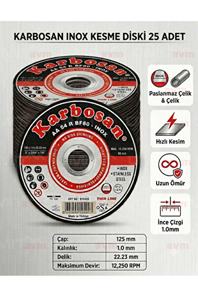 KARBOSAN Inox Paslanmaz Çelik Kesme Diski 125x1.0x22.23 mm 25 Adet