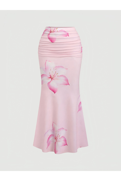 Take Two By Styli Pink Floral Bodycon Maxi Skirt