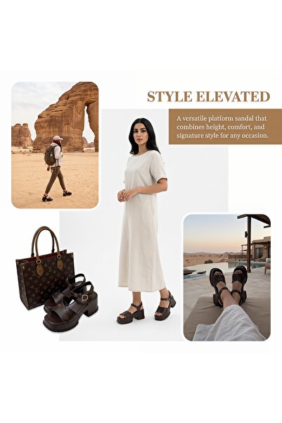 Dhiaa Walk Women’s Monogram Print Chunky Platform Sandals - Ankle Strap Block...