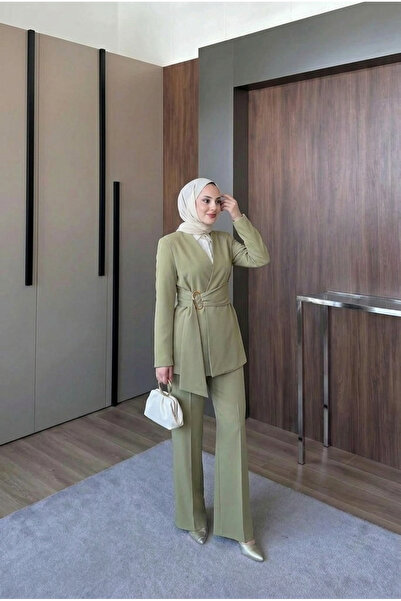 Asya Karen Belt Detailed Jacket Pants Set
