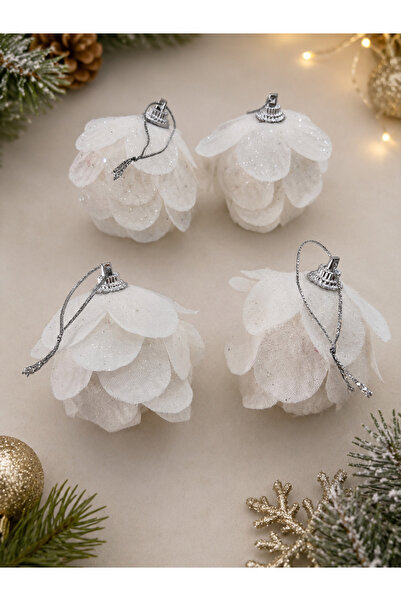 PARTİPORT Ornament pentru brad de Crăciun, con de flori albe, ornament decora...