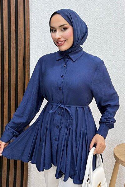 lizatesettür Altı Fırfırlı Gömlek Lacivert