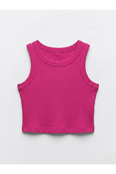 kidstalya Girl's Sleeveless Ribbed Crop Top - Fuchsia Pink (1-5 Years)