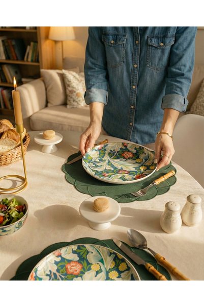 Duu Home 4-Piece Green Elora Linen American Service Plate Set |   Stain Resistant |   Modern Table Decor