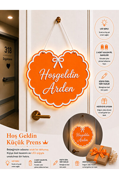 baskigo.com Kişiye Özel LED Işıklı Bebek Kapı Süsü Hoşgeldin Bebek Hastane Od...