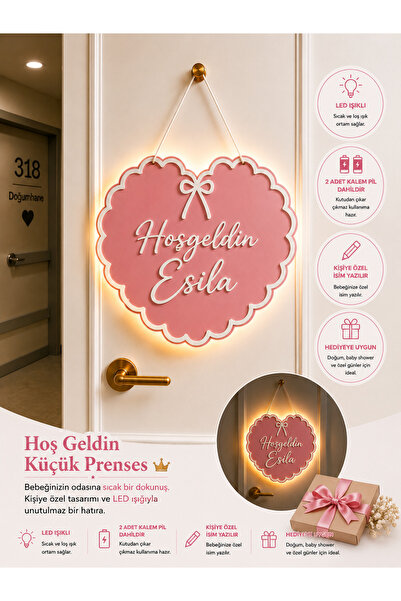 baskigo.com Kişiye Özel LED Işıklı Bebek Kapı Süsü Hoşgeldin Bebek Hastane Od...