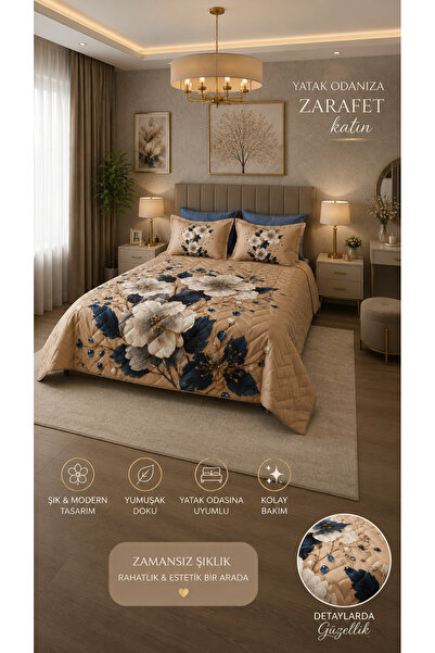 AYBERK HOME TEXTİLE طقم غطاء لحاف مزدوج مبطن من كارين فور سيزونز، 6 قطع مع مل...