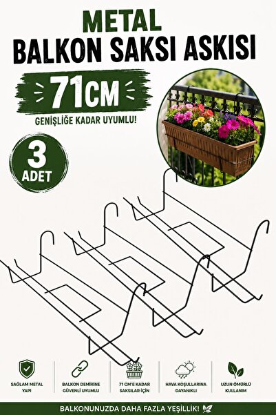 Binbirreyon 3 Pieces 71cm Metal Hanging Flower Pot for Balcony Iron Hanging P...