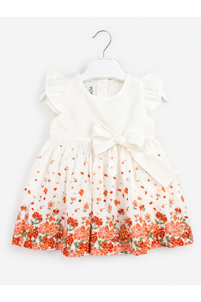 Yollo Kids Baby Girl Flounce Sleeve Bow Detailed Dress 0-12 Months