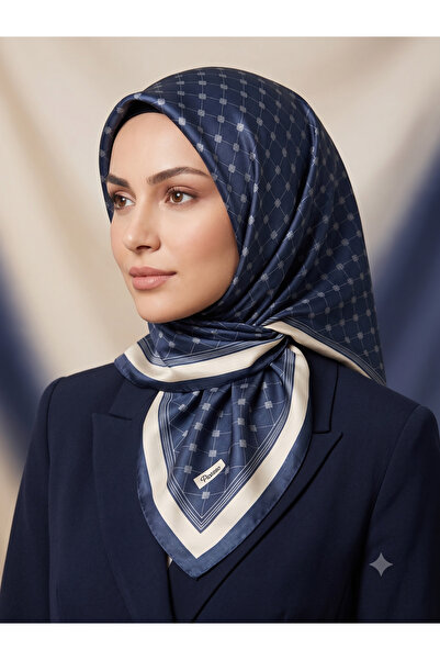 Picasso Silk-Look Light Navy Blue Crystal Scarf – Twill Stylish Design 90X90