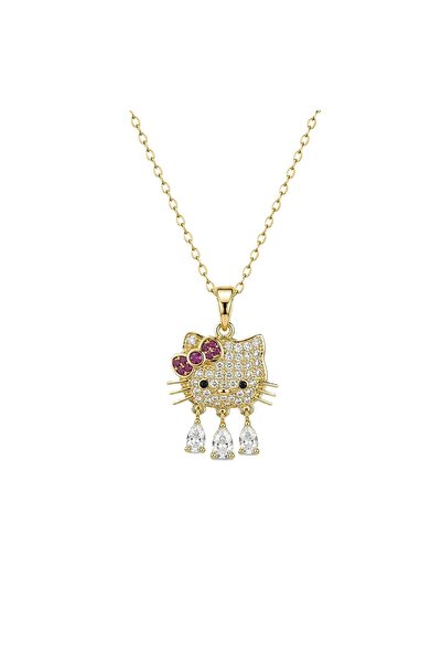BlcGemStone "Zirkon Taşlı Hello Kitty Figürlü Gold Çelik Kolye"