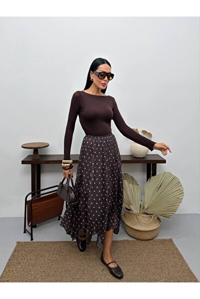 Bella Breeze Fusta midi plisată cu model buline, cu aspect de șifon, cu talie...