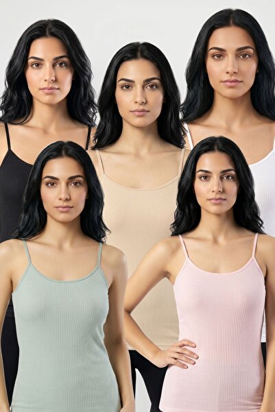 fevien 5-Pack Women's 95% Cotton Thread Strap Ribbed Undershirt Flexible Brea...