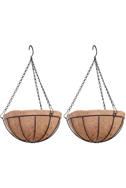 OEM Ghivece Agățate de Grădină Maro cu Cocos și Lanț 20 cm Set