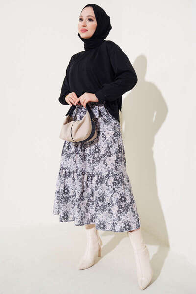 EC MODA Women's Floral Patterned Skirted Double Set