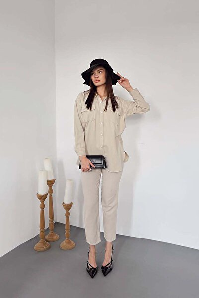 Caddebostan Moda Women's Washable Oversize Shirt and Pants Two-Piece Set