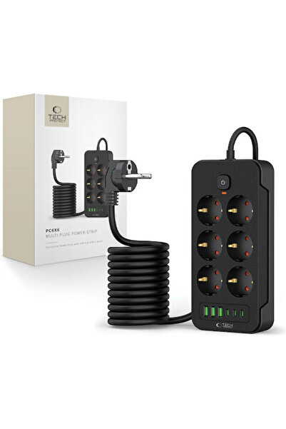 Tech-Protect PC3X6 Πολύπριζο 6 θέσεων με 3 USB-A, 3 USB-C και καλώδιο 2μ.