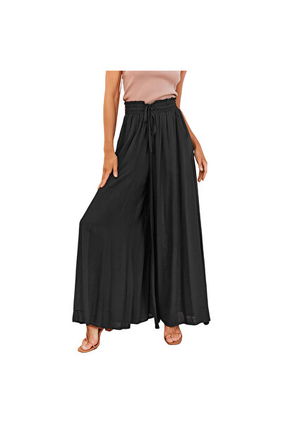 OEM Pantaloni Largi Damski Lejeri Talie Înaltă Casual Elegant Negru XL
