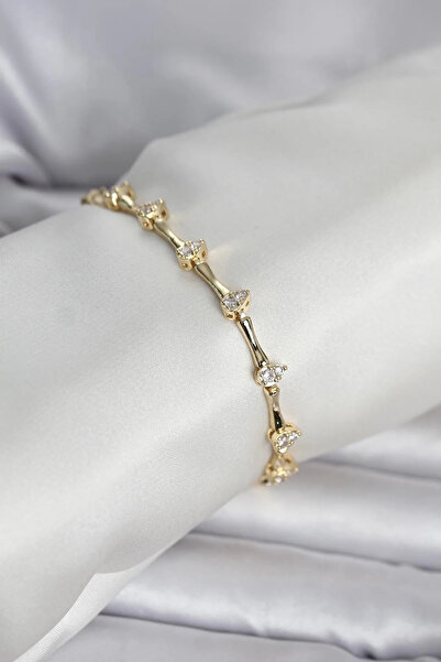 ALKASAZ Brass Gold Color Drop Model Zircon Stone Women's Bracelet