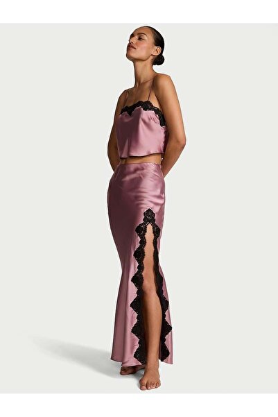 Victoria's Secret Saten Dantelli Crop Üst ve Slip Etek Takımı