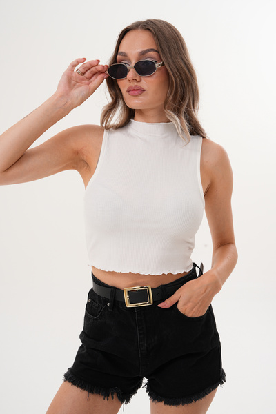 JUST LOVE ME Yüksek Yaka Basic Crop Top