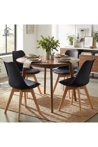 Elindor Set de 4 Elindor Negru ®   Scaune de bucătărie din piele ecologică, p...