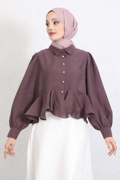 zenne Flywheel Detailed Balloon Sleeve Shirt Y0095 - Mürdüm