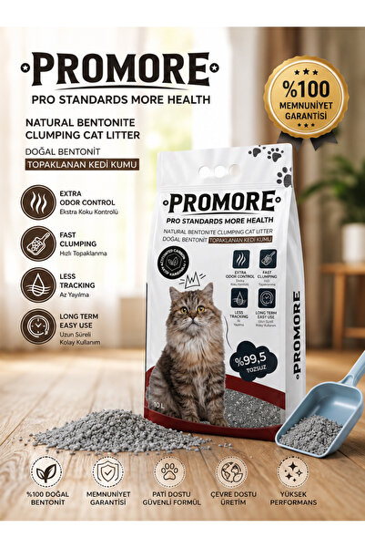 Promore Aktif Karbonlu Kedi Kumu 10 L - Doğal Bentonit, Uzun Süreli Koku Kont...