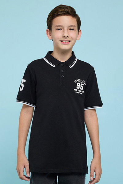 R&B Print Detail Polo T-Shirt with Short Sleeves
