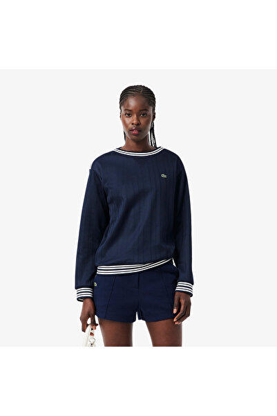 Lacoste Kadın Relaxed Fit Bisiklet Yaka Lacivert Sweatshirt