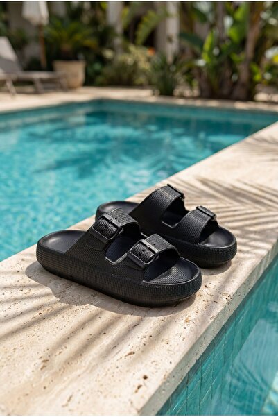 Shoebuo Γυναικείες καλοκαιρινές παντόφλες καθημερινής χρήσης με διπλή πόρπη κ...