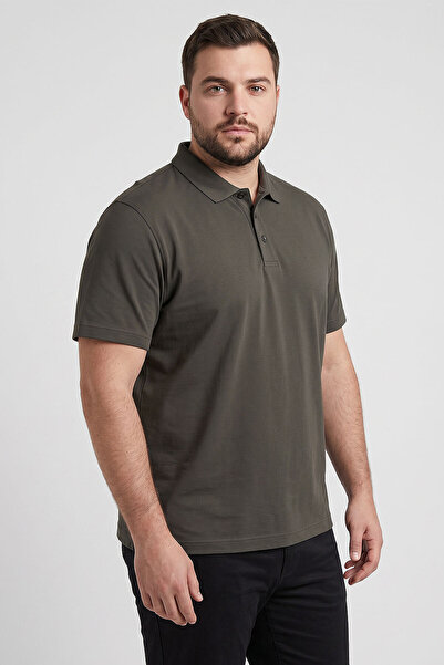 TOMMY LIFE Khaki Polo Collar Large Size Oversized Men's T-Shirt - 88511