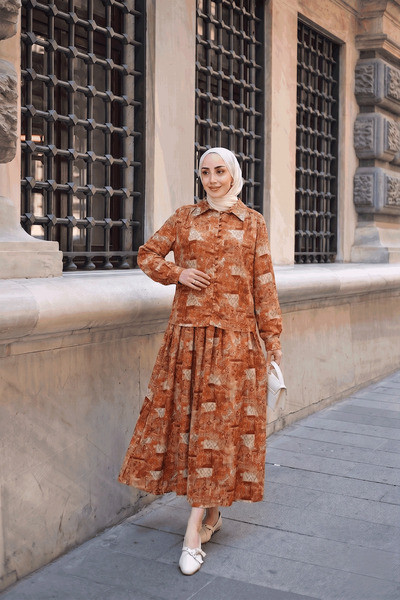LOCCO Women's Ethnic Pattern Two-Piece Set Orange
