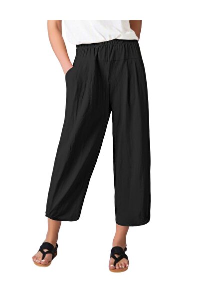 OEM Pantaloni de in pentru femei, confortabili, 3/4, cu picior larg, cu buzun...