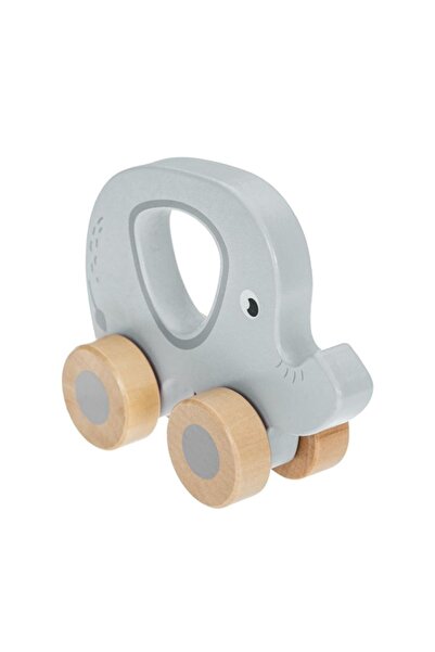 OEM Jucărie din lemn elefant gri cu 4 roți 10,5 x 12,8 x 4,5 cm