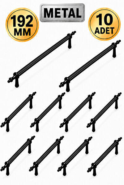 Regisan 192 MM METAL SİYAH BORU KULP DOLAP KULPU 10 ADET