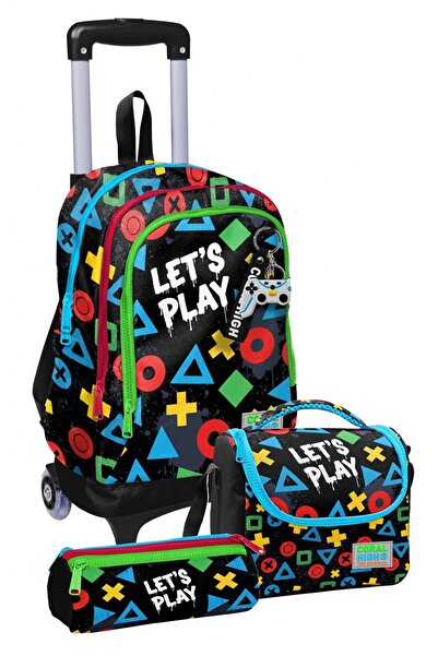 Coral High Three-Wheeled Trolley Primary School Bag Set Black Multicolor Lets...