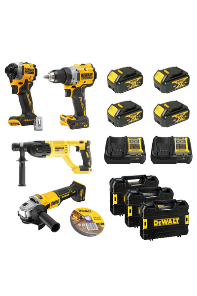 Dewalt 18V 4'lü Set (Darbesiz Matkap, Torklu Vidalama, Taşlama, Kırıcı-Delici...
